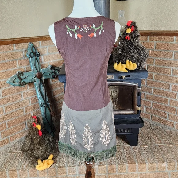 Ad:hoc le Collezioni Mini Dress Embroidered Birds Fringe Size M - Picture 3 of 8